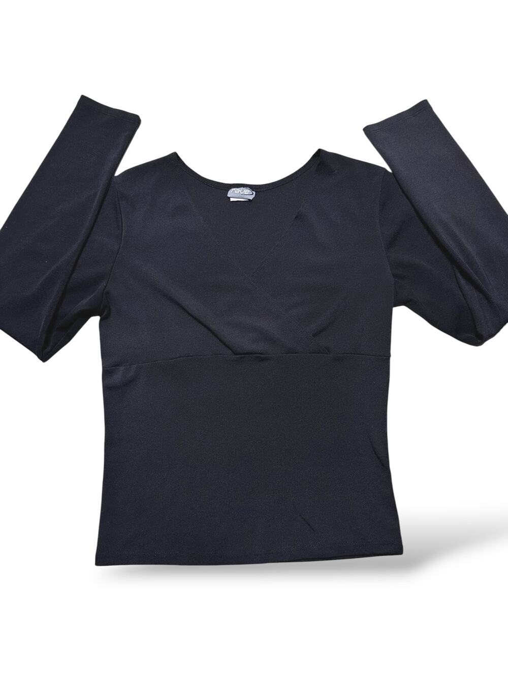 Vintage Rave Black Fitted Long-Sleeve Wrap Style Top Size Small